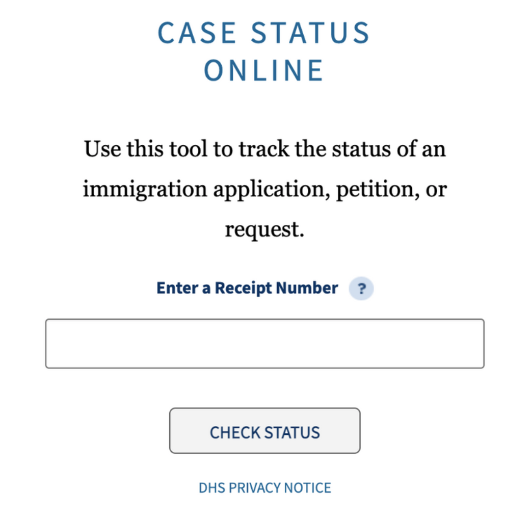 Image shows the landing page for USCIS's case status online tracker tool
